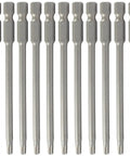 Premium S2 Alloy Steel T20 Torx Screwdriver Bits 100Mm Length 10 Pack arranged in a row, showcasing tamper resistant design.