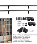 6.6Ft Rolling Library Ladder Hardware Kit With Floor Roller And Brake, Heavy Duty Carbon Steel Construction, max load 300lbs