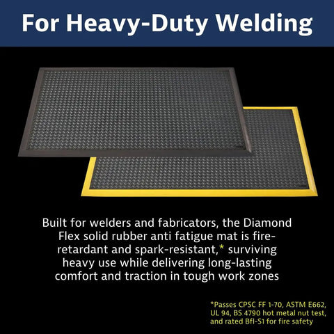 Diamond Flex Fire Retardant Rubber Anti Fatigue Mat For Welding Workstations Heavy Duty 40 By 64 Inch Industrial Floor Mat With Anti Slip Surface Beveled Edges Black With Yellow Border Spark Resistant Comfort For Fabrication