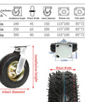 Tough As Nails Heavy Duty Rubber Swivel Casters With Pneumatic Trolley Wheels For Industrial Cart And Furniture Featuring 440 Pound Load Capacity And Smooth Roll Shock Absorption Sets Of Four; showcasing measurements and dimensions of caster wheels.