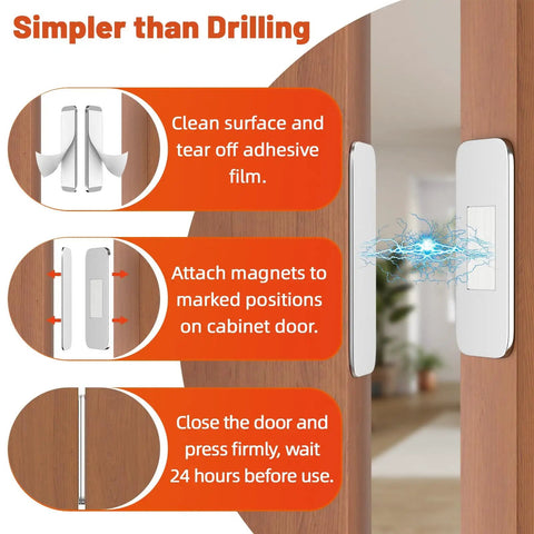 Ultra Thin No Drill Magnetic Cabinet Catch 6 Pack With Adhesive Stainless Steel Door Latches installation steps
