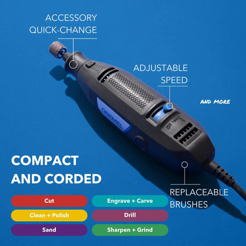 Heavy Duty Variable Speed Rotary Tool Kit With A Slick 1.2 Amp Motor And Smooth Airflow Cooling for clean cutting and engraving.
