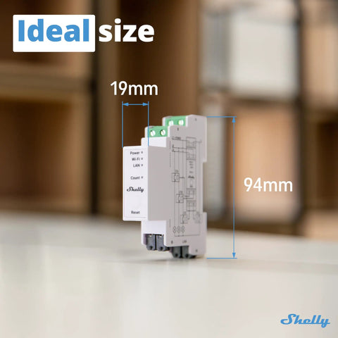 Heavy Duty 3 Phase Smart Energy Meter Slick Setup For Precise Two Way Power Tracking Din Rail Mount showing dimensions 19mm x 94mm.