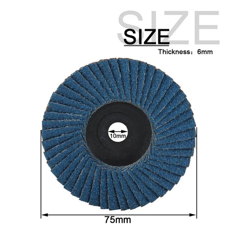 10 Pc Premium 3 Inch Flat Flap Sanding Discs With 8 Hole Design For Super Efficient Dust Evac And Smooth Grinding On Wood Metal Surfaces. Blue flapper disc showing diameter and hole size.