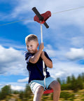 Child using Zip Line Kit For Home Use With Stainless Steel Cable And Iron Trolley Up To 330 Lbs For Backyards Parks Camping Playgrounds And Parties Featuring A Durable Braking System And Rust Resistant Hardware