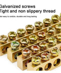 Top Shelf One Pack Golden Wire Screw Connector Terminal Block With Snug Six By Nine Crimp Holes For Heavy Duty Electrical Wiring And No Fuss Quick Connect Installations with galvanized screws.