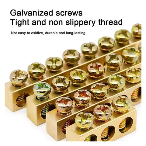 Top Shelf One Pack Golden Wire Screw Connector Terminal Block With Snug Six By Nine Crimp Holes For Heavy Duty Electrical Wiring And No Fuss Quick Connect Installations with galvanized screws.