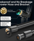 8 Setting Handheld Shower Head Set With Detachable Heads 5 Ft Stainless Steel Hose Brass Swivel Bracket Matte Black close-up