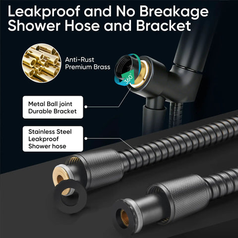 8 Setting Handheld Shower Head Set With Detachable Heads 5 Ft Stainless Steel Hose Brass Swivel Bracket Matte Black close-up