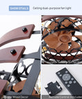 Close-up details of 20 Inch Caged Ceiling Fan With Light And Remote, Black Rustic Flush Mount Industrial Enclosed, Chill Farmhouse Vibe.