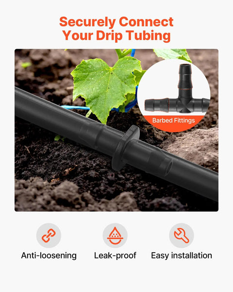 Ultimate 300 Piece Drip Irrigation Fittings Kit For Quarter Inch Tubing with barbed fitting in garden soil