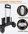 Transformable Backpack Trolley Cart With Aluminum Alloy Frame and Two Large Tank Wheels, showing foldable base in locked and folded states.