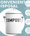 Stainless Steel Countertop Compost Bin 1.3 Gallons Odorless No Stink With Carbon Filter Airtight Lid, shown with size dimensions