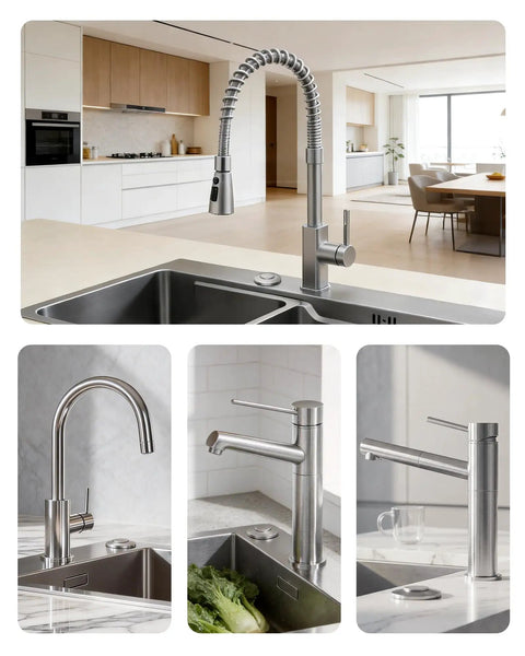 Modern kitchen with Stainless Steel Brushed Nickel Garbage Disposal Air Switch Kit With Sink Top Button by faucet.