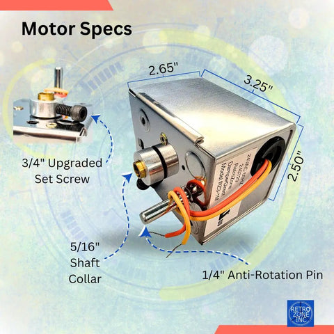 RZ3-1M Replacement Damper Motor Actuator showing motor specs, including 3/4" upgraded set screw and 5/16" shaft collar