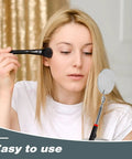 Woman using makeup brush with Two Pack Telescoping Inspection Mirror Set with Flexible Circular Mirrors visible in foreground.