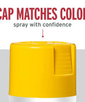 Top view of Tough As Nails Rust Eliminating Oil Based Spray Paint cap in Sunburst Yellow color matching the spray finish.