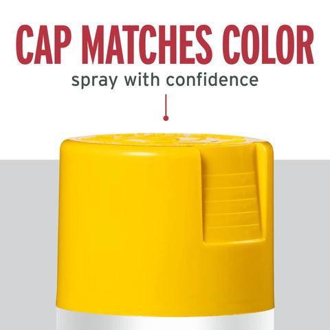 Top view of Tough As Nails Rust Eliminating Oil Based Spray Paint cap in Sunburst Yellow color matching the spray finish.