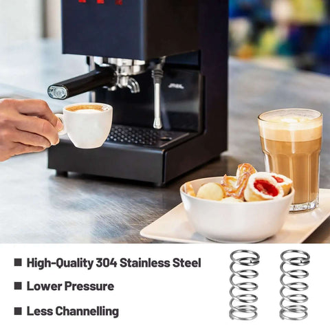 9 Bar OPV Espresso Machine Spring Replacement Kit For Gaggia Classic Pro And Classic shown with coffee machine and springs