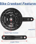 Three By Six Seven Eight Speed Mountain Bike Crankset 170mm With 42 34 24T Chainrings Square Taper Compatible close-up