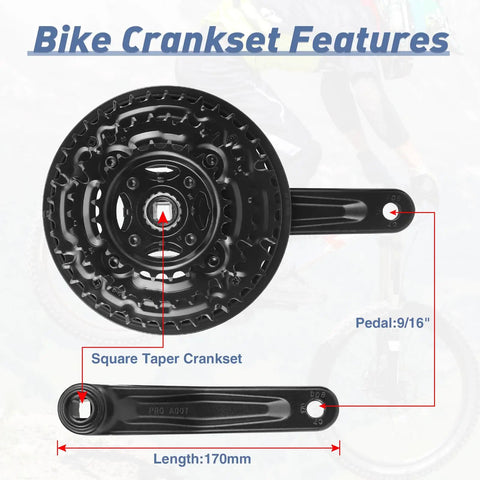 Three By Six Seven Eight Speed Mountain Bike Crankset 170mm With 42 34 24T Chainrings Square Taper Compatible close-up