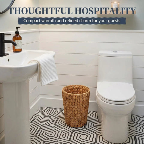 Hella Stylish Water Hyacinth Wicker Trash Can Featuring A Rad Boho Design For Small Bathrooms And Bedrooms Compact Round Waste Bin Ideal For A Chill Home Office Setup