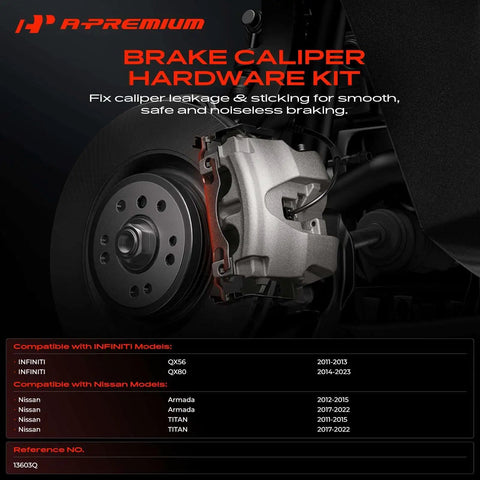 Front Side Disc Brake Hardware Kit For Nissan Titan Armada And Infiniti QX80 QX56 Replace 13603Q Heavy Duty Brake Parts Upgrade Your Ride With A Premium Set Today. silver brake caliper and rotor