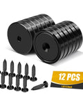 Neodymium Cup Magnets With Countersunk Holes And Stainless Screws, Heavy Duty Holding Up To 110 Lbs Per Magnet, Black Pack Of 12