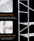 Close-up of Portable Foldable Steel Scaffold Tower Featuring Wide Non Slip Platform Delivering 880 Lb Holding Power Built Tough With Zero Sweat Setup For Reliable Weekend Warrior Projects construction details.