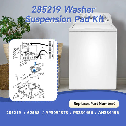 285219 Washer Suspension Pad Kit Replacement for Top Load Washers Replaces 285219 62568 AP3094373 PS334456 AH334456 on washer diagram