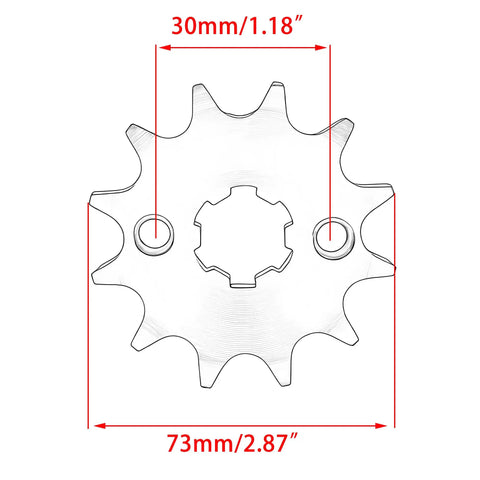 17 Tooth 428 Front Sprocket With 2 Chain Links Replacement Kit for Dirt Pit Bikes, dimensions 30mm x 73mm schematic view