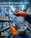 Person wearing Heavy Duty 10 Mil Nitrile Gloves With Diamond Grip Latex Free Chemical Resistant Orange Disposable Mechanic Gloves