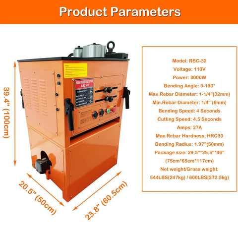 Heavy Duty Electric Rebar Bender Cutter With One Quarter Inch Max Diameter For Concrete Jobs Bends Steel Like Butter, orange machine with control panel