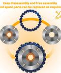 Wood Carving Disc Set For Four Inch And Four And A Half Inch Angle Grinders Includes Thirteen Discs For Shaping Carving Grinding Sanding And Polishing Plus Six Flap Discs Wrench And Conversion Rings, showing disc assembly.