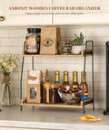 Countertop Coffee Station Organizer With Two Tier Wood Shelves For All Your Coffee Bar Gear And Condiment Storage In Brown Finish