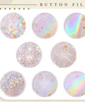 Eight styles of badge protective film, 85mm holographic glitter for 58mm button maker machines, DIY badges supplies