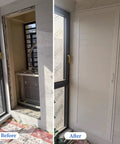 Before and after installation of Badass Aluminum Access Panel Door For Drywall And Attics With Slick Hidden Design Honeycomb Core Waterproof Rust Proof Heat Insulated No Sweat Install For HVAC Ducts And Valves 26 By 56 Inches.