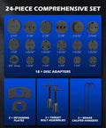 18 disc adapters, 2 retaining plates, thrust bolt assemblies, and caliper hangers from 2 In 1 Brake Caliper Compression Tool Set