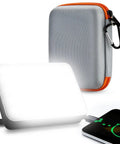 Beast 20,000mAh Portable LED Work Light And Camping Lantern with stand, shown charging a phone, next to a gray storage case.