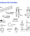 Heavy Duty Barn Door Hardware Kit With Handle For Smooth Sliding Doors Includes Track Rails And Rollers Durable Single Or Double Barn Door Assembly Black Finish Easy To Install Suitable For DIYers And Professionals diagram with kit contents labeled.