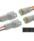 Deutsch DT 3 Pin Connector Kit Waterproof 16 AWG Automotive Wire Connectors for Cars Trucks and Boats, male and female plugs shown