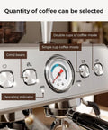 Close-up of controls on All In One Espresso Machine With Built In Grinder, 20 Bar Pressure, 58mm Commercial Portafilter, Milk Frother