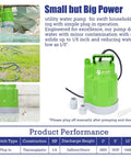 Front view of Green Expert submersible sump pump with 25 ft power cord; 1/4 HP, 1800 GPH.