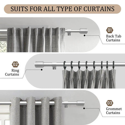 Heavy Duty Adjustable Curtain Rod Set In Silver Finish 1 Inch Diameter Extends From 30 To 120 Inches Long Window Rods