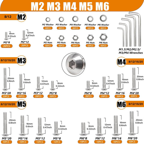910 Piece Metric Screw Assortment Kit M2 To M6 Stainless 304 Button Head Socket Cap Screws With Nuts Washers And Hex Wrenches