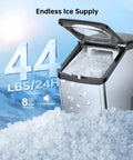 Nugget Ice Maker Countertop With Self Cleaning Delivers 44 Lbs In 24 Hours Of Chewable Nugget Ice Pellet Style in silver.