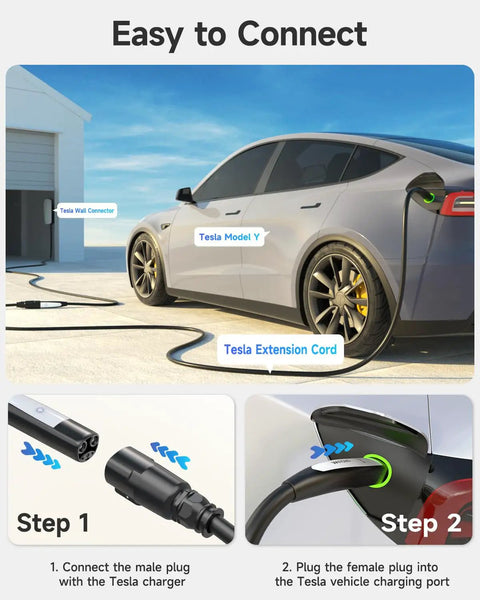 Tesla EV Charger Extension Cable 32A 21Feet NACS for Level 1 and 2 Charging with Model Y and Wall Connector