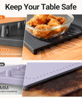 Portable Silicone Food Warming Mat With Rapid Full Surface Heat Six Temp Levels And Adjustable Timer keeping food warm and safe on a countertop.