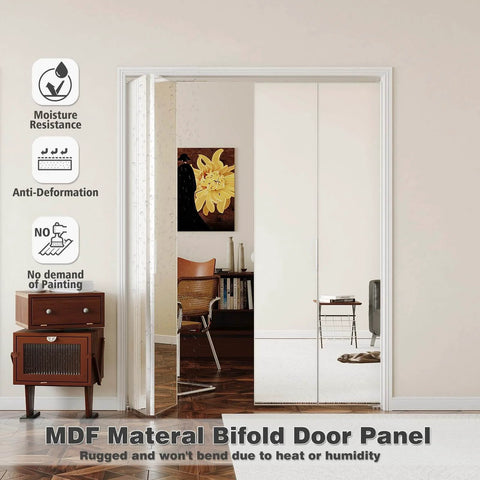 Black Aluminum Bifold Mirror Door For 60x80 Opening, Preassembled With Hardware Kit, Indoor Bi Fold Barn Door For Bedroom And Closet