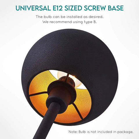 Close-up of globe head with Universal E12 screw base from Tripod Floor Lamp In Matte Black With Three Globe Heads And Intertwining Legs